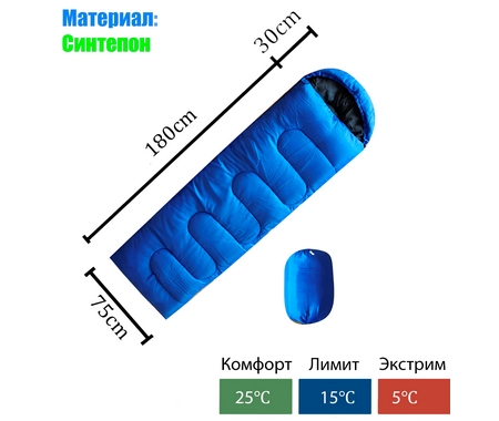 Спальный мешок арт.KC-002-1 5 градусов, цвет: синий