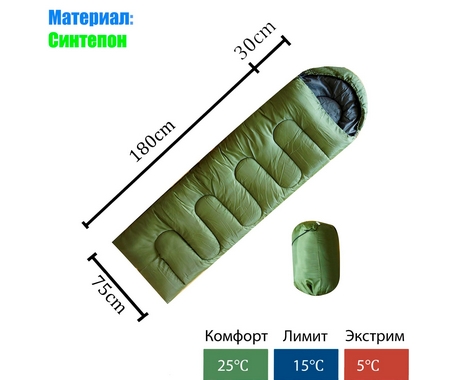 Спальный мешок арт.KC-002-1 5 градусов, цвет: зеленый