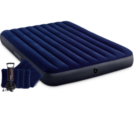 Надувной матрас Intex Classic Downy Airbed Fiber-Tech 152x203x25 см с подушками и насосом, арт:64765