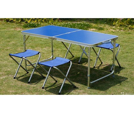 Раскладной стол для пикника и 4 складных стула, цвет столешницы: синий